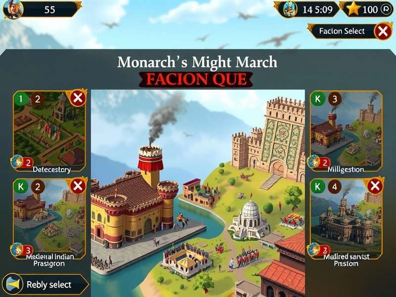 Monarch S Might March gameplay screenshot showing a medieval Indian kingdom with armies and fortresses
