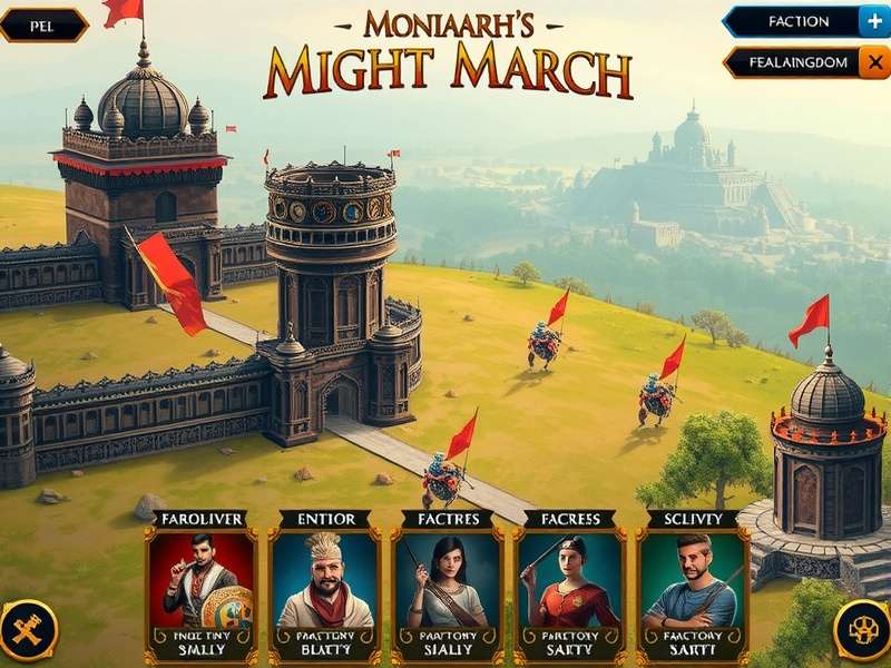 Monarch S Might March faction selection screen showing different medieval Indian kingdoms